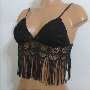 Mesh Fringe Black Bralette